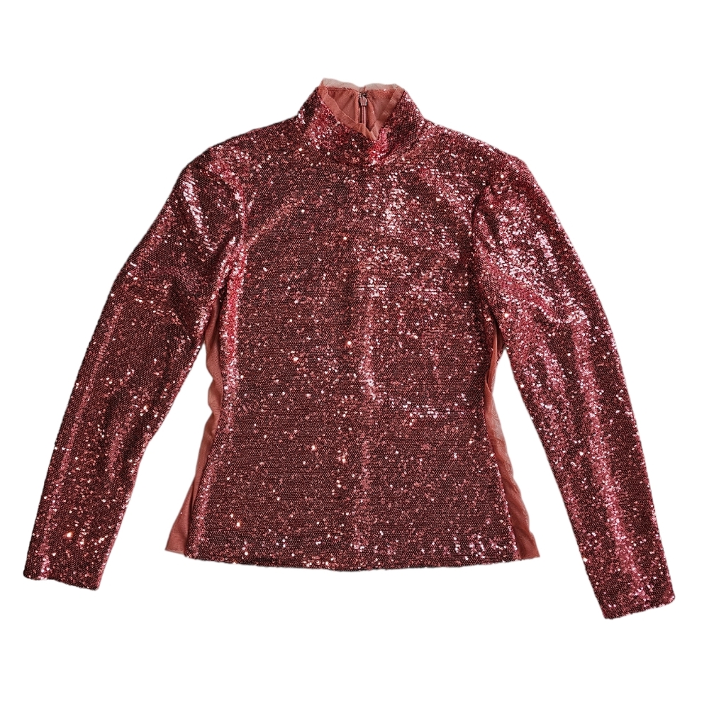 WOMEN'S CINQ A SEPT JOAN SEQUIN HIGHNECK TOP IN ROSEWOOD